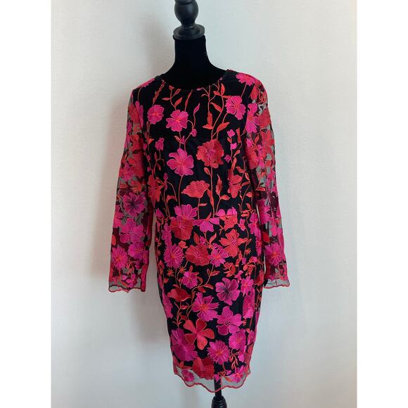 Milly’s Scottie Floral Mesh Lace Embroidered Mini Dress Size 12 Red Black - Picture 7 of 7